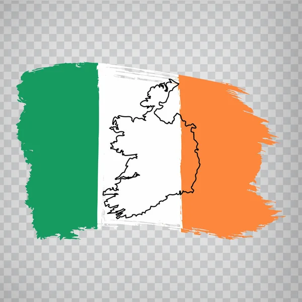 Flagga Irland Från Penseldrag Och Blank Karta Över Irland Högkvalitativ — Stock vektor