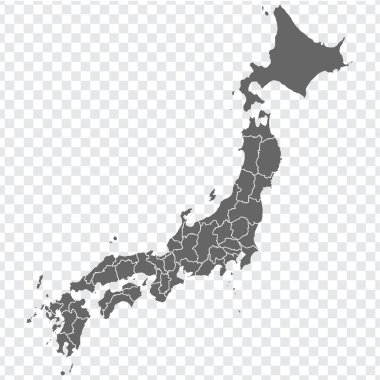 Japonya 'nın boş haritası. Japonya 'nın Harita Bölgeleri. İnternet sitesi tasarımı, uygulama ve UI için Japonya 'nın yüksek detaylı gri vektör haritası. Asya. EPS10. 