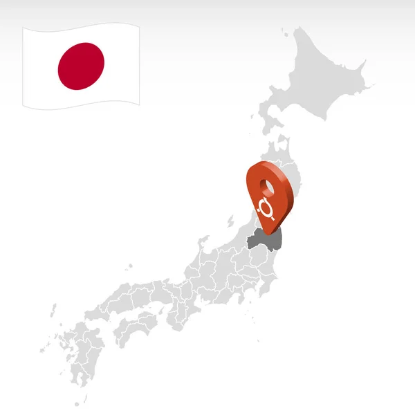 Prefekturens Läge Fukushima Kartan Japan Fukushimas Lokaliseringsmärke Kvalitetskarta Med Regioner — Stock vektor
