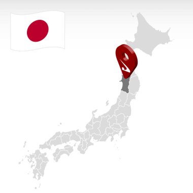 Japonya haritasında Akita Bölgesi 'nin yeri. 3D Akita konum işareti. İnternet sitesi tasarımı, uygulaması ve UI için Japonya bölgelerinin kalite haritası. Hisse senedi. EPS10.
