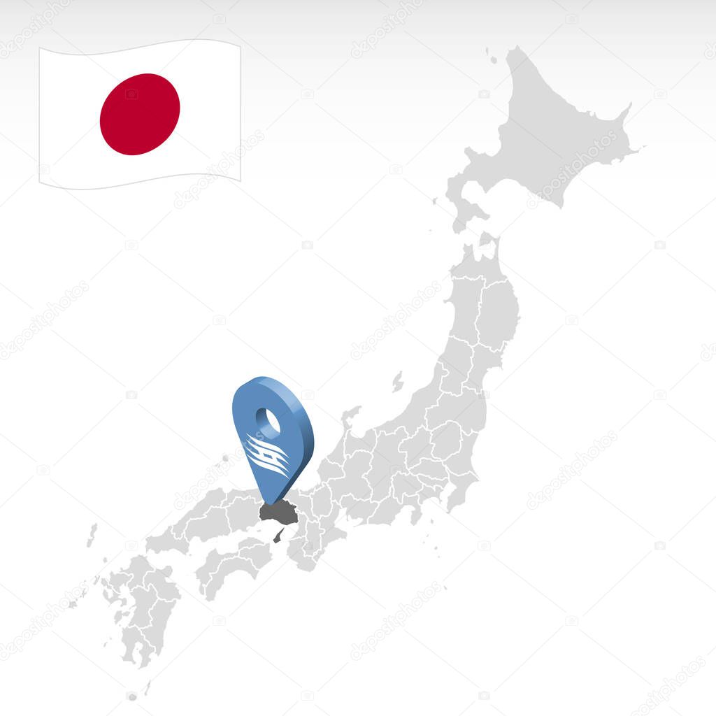 Location of  Prefecture Hyogo on map Japan. 3d Hyogo location mark. Quality map  with regions of Japan for your web site design, app, UI.  Stock vector. EPS10.