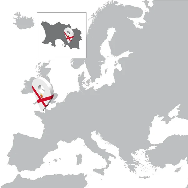 Карта Расположения Джерси Карте Европа Знак Местоположения Карте Флага Джерси — стоковый вектор