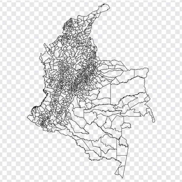 Prázdná Mapa Kolumbie Vysoce Kvalitní Mapa Kolumbie Provinciemi Obcemi Transparentním — Stockový vektor