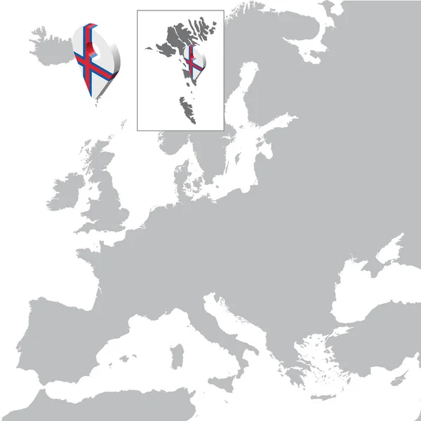 Färöer Inseln Lage Karte Auf Karte Europa Färöer Flagge Karte — Stockvektor