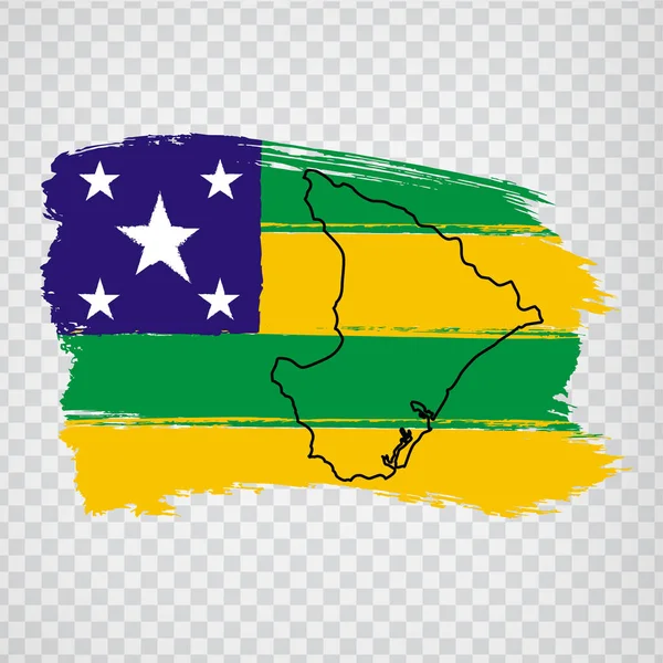 Flagge Von Sergipe Aus Pinselstrichen Leere Landkarte Von Sergipe Bundesrepublik — Stockvektor