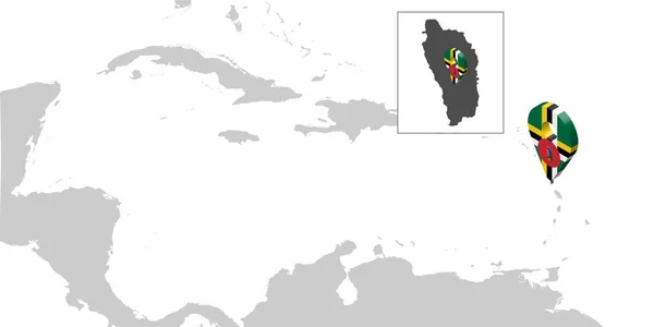 Позкарта Доминика Карте Центральная Америка Содружество Доминики Флаг Карта Маркера — стоковый вектор
