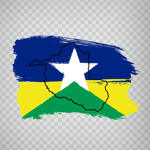 Vlag Van Rondonia Van Penseelstreken Blanco Kaart Van Rondonia Federale — Stockvector
