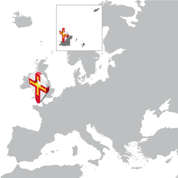 Gernsey Konum Haritası Avrupa Haritasında Gernsey Bayrak Haritası Yer Belirleyici — Stok Vektör
