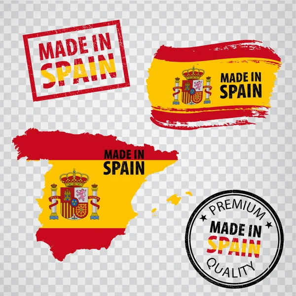Gemaakt Spanje Rubber Stempels Pictogram Geïsoleerd Vervaardigd Geproduceerd Spanje Set — Stockvector