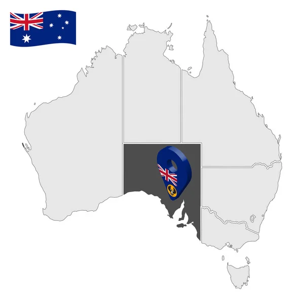 Plats För South Australia Kartan Australien South Australia Flaggkarta Markör — Stock vektor