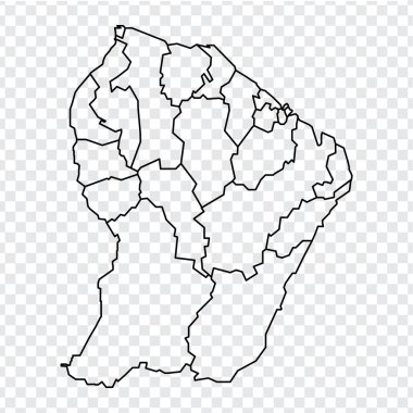 Fransız Guyanası 'nın boş haritası. İnternet sitesi tasarımı, logosu, uygulaması, UI 'si için şeffaf arkaplanı olan yüksek kaliteli Fransız Guyanası haritası. Hisse senedi. EPS10.