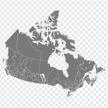 Blank map of Canada. High quality map of  Canada with Regions on transparent background for your web site design, logo, app, UI. North America. EPS10. clipart
