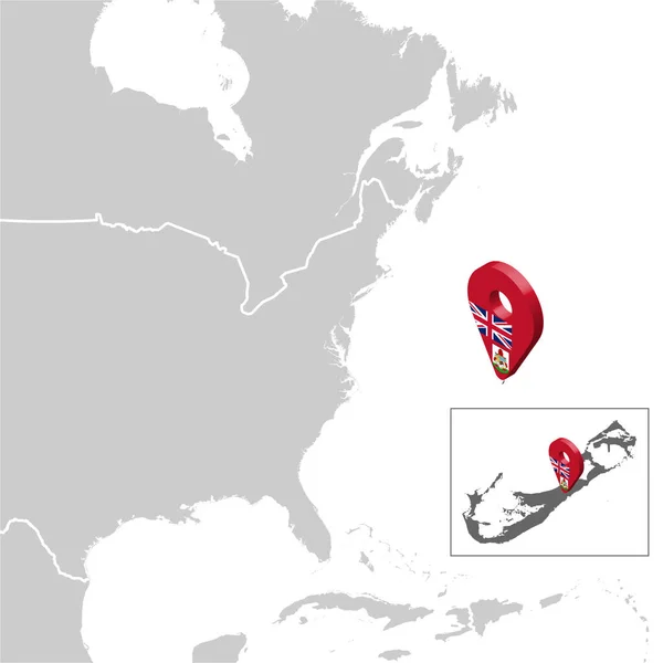 Bermuda Mappa Sulla Mappa Nord America Bermuda Flag Map Marker — Vettoriale Stock