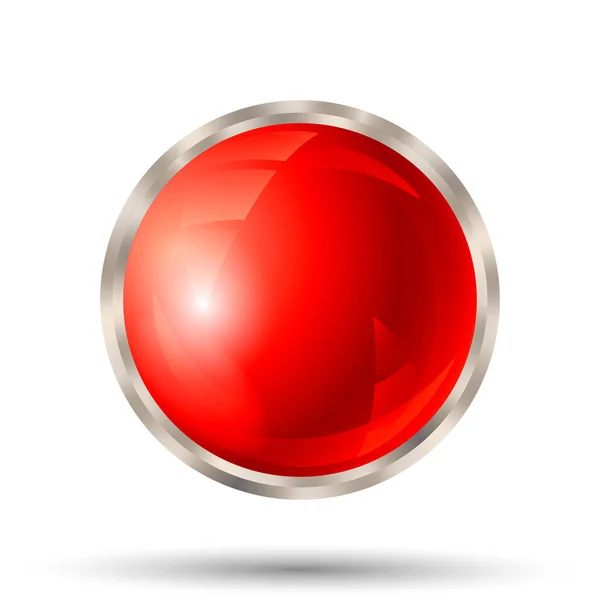 Botón rojo con borde metálico plateado — Vector de stock