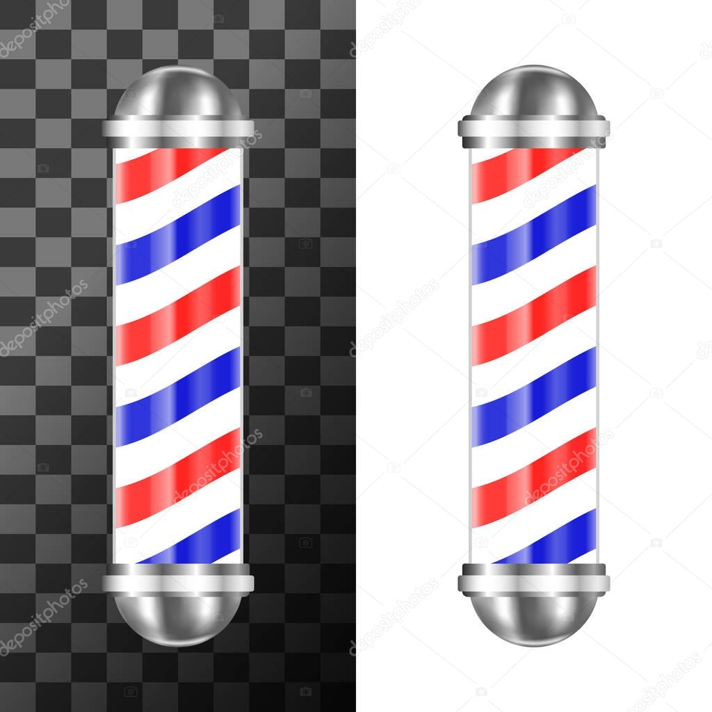 Classic barbershop pole with red, blue and white stripes. Vector illustration.