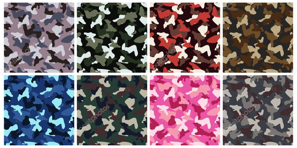 Set of camouflage clothing army seamless pattern