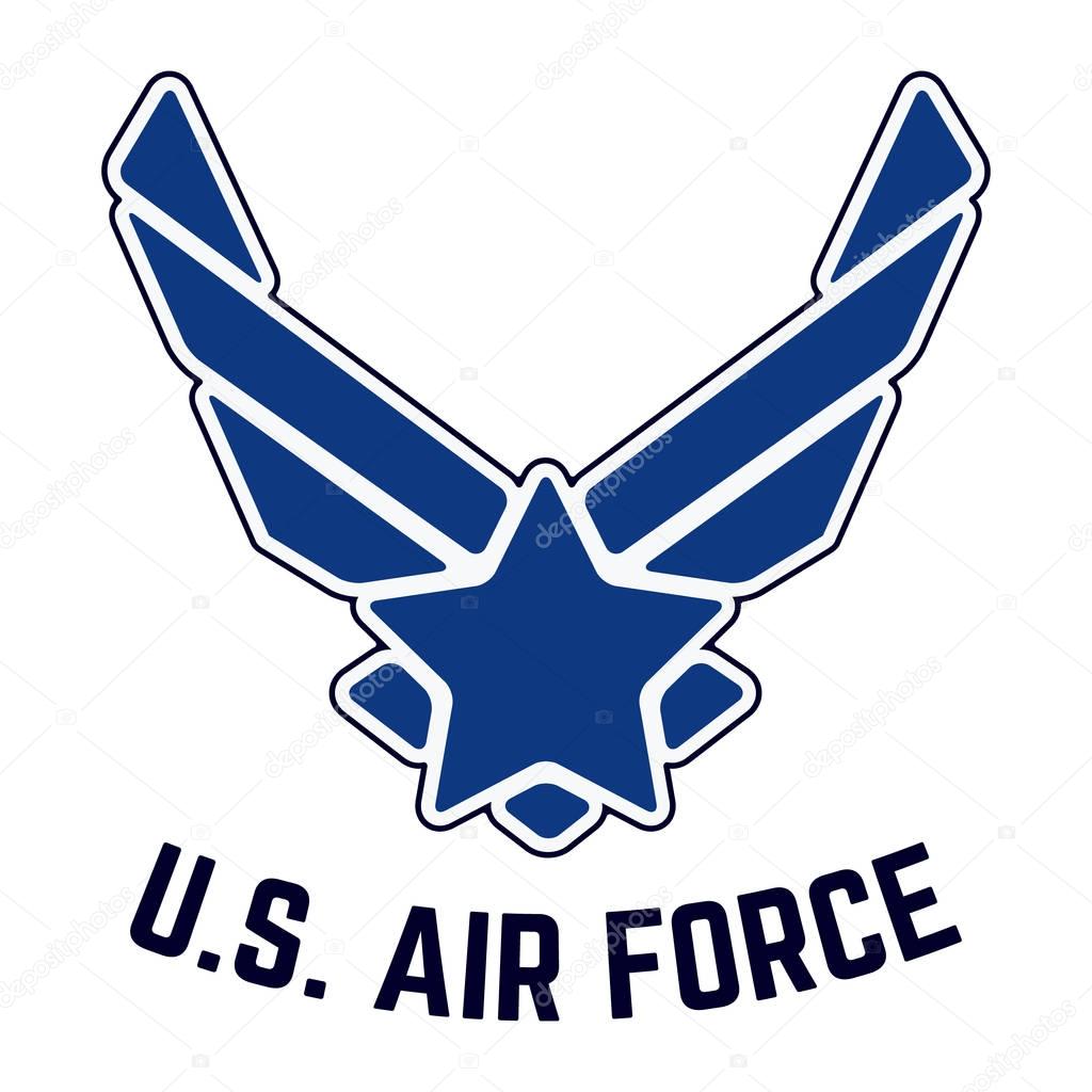 T-shirt print design. U.S. Air Force tshirt stamp. Printing and badge applique label t-shirts, jeans, casual wear. Vector illustration.