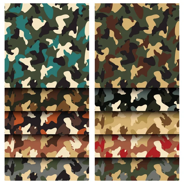 Camouflage clothing seamless patterns set — Stock Vector