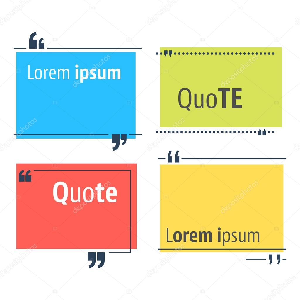 Colored quote speech bubble template. Quotes form and speech box isolated on white background. Vector illustration.
