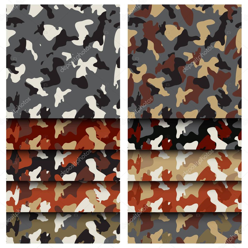 Camouflage clothing seamless patterns set