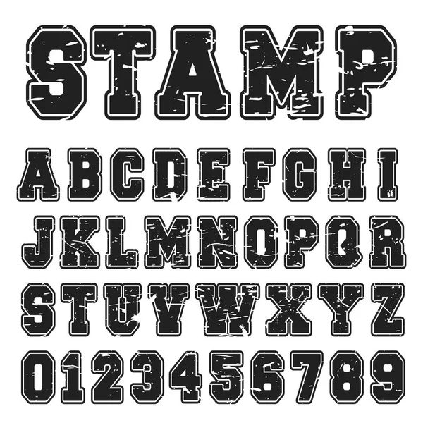 Alfabeto fuente negro sello diseño — Vector de stock