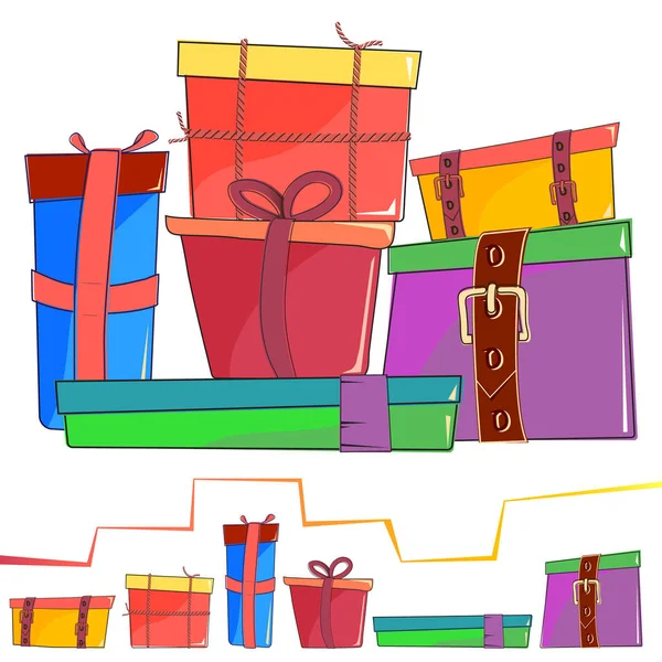 Conjunto de caja regalo de dibujos animados de colores — Vector de stock