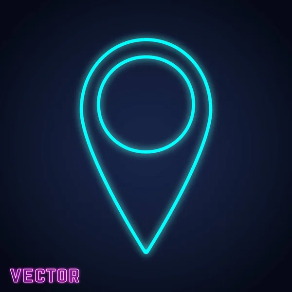 Mapa punto pin ubicación signo neón diseño de luz — Vector de stock