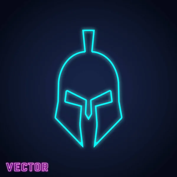 Spartan capacete sinal neon luz design — Vetor de Stock