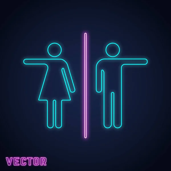 WC toilet tanda neon desain cahaya - Stok Vektor