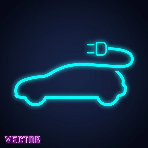 Señal de coche eléctrico diseño de luz de neón — Vector de stock