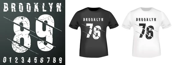 Brooklyn numery pieczęci i t shirt makieta — Wektor stockowy