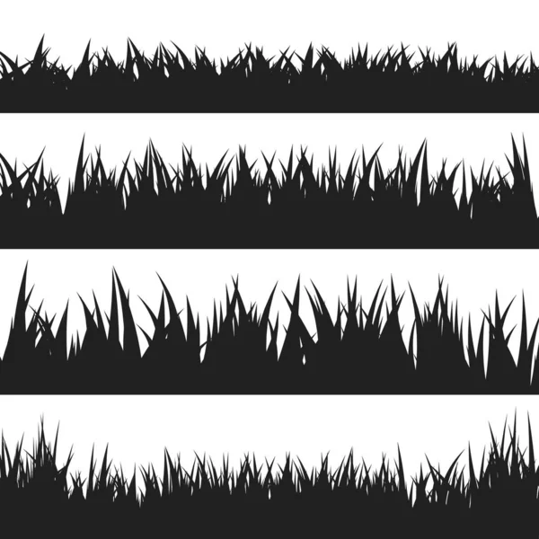 Conjunto de siluetas de hierba negra aisladas sobre fondo blanco. Ilustración vectorial — Vector de stock