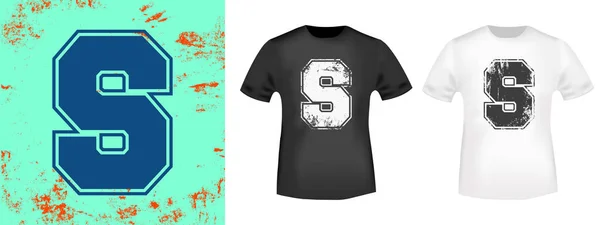 Letter S retro t-shirt print stamp for tee, t shirts applique, vintage fashion, badge, label clothing, jeans, and casual wear. Vector illustration — Stock Vector