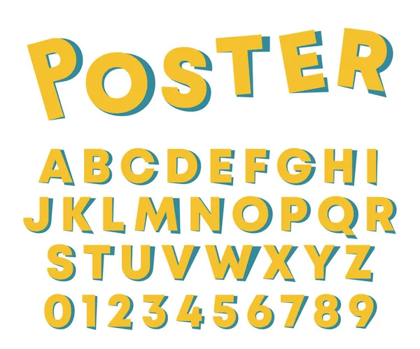 Alphabet poster design Листи і цифри з паперовою тінню ізольовані на білому тлі. Приклад вектора — стоковий вектор