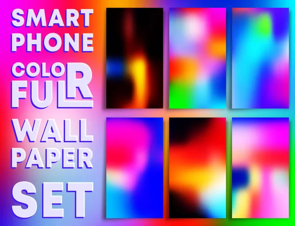 Colorato gradiente texture modelli di carta da parati per schermi smartphone. Set di sfondo del telefono cellulare. Illustrazione vettoriale — Vettoriale Stock