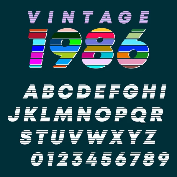 알 파베 트 문자와 숫자 빈티지 디자인. 슬롯 라인 글꼴 템플릿. 벡터 일러스트 — 스톡 벡터
