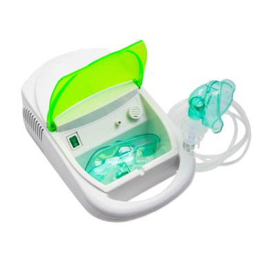 astım ilacı kompresör Nebulizatör beyaz arka plan üzerinde