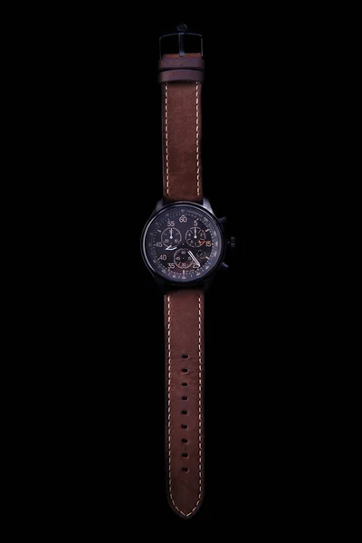 Годинник експедиційна стрілка з коричневим шкіряним ремінцем — стокове фото