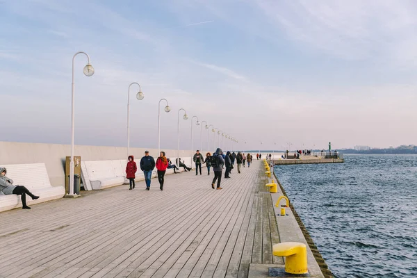 Muelle Madera Sopot Primavera Buen Tiempo Viento Día Invierno Viejo — Foto de Stock