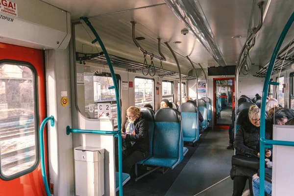 Polônia Gdansk Fevereiro 2020 Interior Trem Suburbano Skm Interior Comboio — Fotografia de Stock