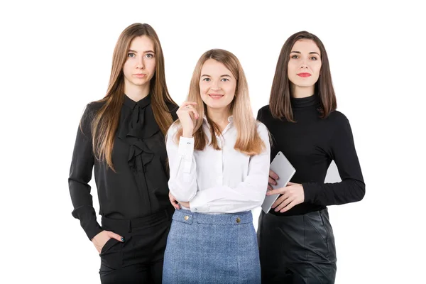 United Team Business Women Equipo Retratos Tres Empresarios Sonrientes Aislados —  Fotos de Stock