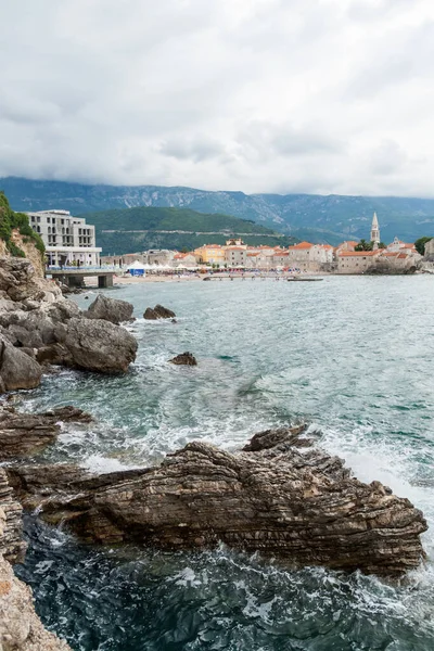 Budva Casco Antiguo Vista Mar Playa Bahía Kotor Montenegro —  Fotos de Stock