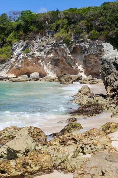 Paysage Plage Avec Rochers Sable Blanc Arbres Plage Macao République — Photo