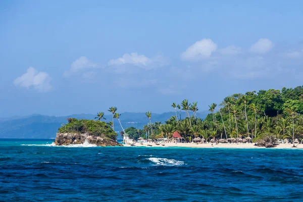 Θάλασσα Καραϊβική Τοπίο Στη Δομινικανή Δημοκρατία Φοίνικες Αμμώδη Παραλία Πράσινα — Φωτογραφία Αρχείου