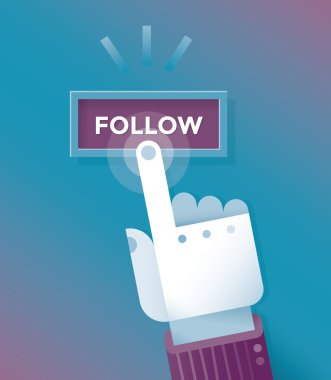 Internet blog kullanıcı parmak takip düğmesini tıklayarak. Sosyal ağ kavramı