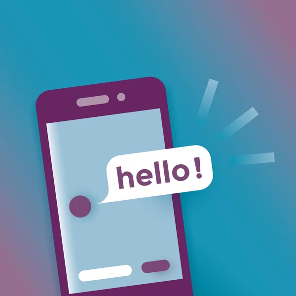 Mozgatható telefon-val "Hello!" SMS chat üzenet a képernyőn — Stock Vector