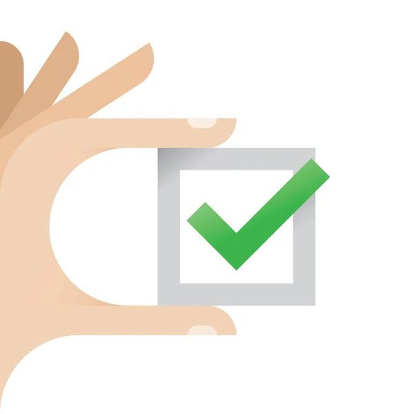 Caixa de seleção de mão com marca de seleção verde "Sim" — Vetor de Stock