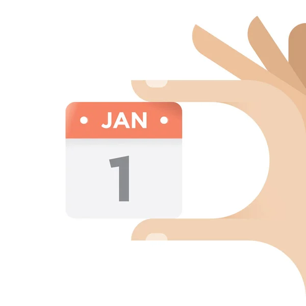Ilustración vectorial del icono del calendario de mano humana con fecha festiva - 1 de enero - Día de Año Nuevo — Vector de stock