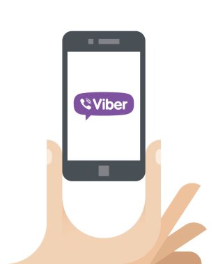 Ekranda Viber logolu cep telefonu tutan insan el çizimi. Viber bir popüler çapraz platform anlık mesajlaşma ve sesli IP (VoIP) bir uygulamadır.