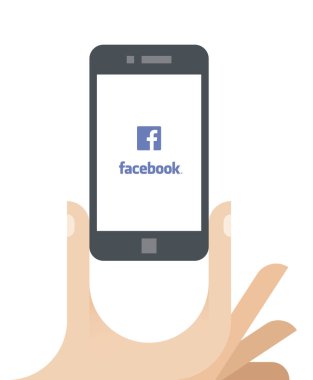 Cep telefonu ile Facebook internet sayfası ekranda tutan insan el çizimi. Facebook popüler online sosyal medya ve sosyal ağ hizmeti olduğunu.